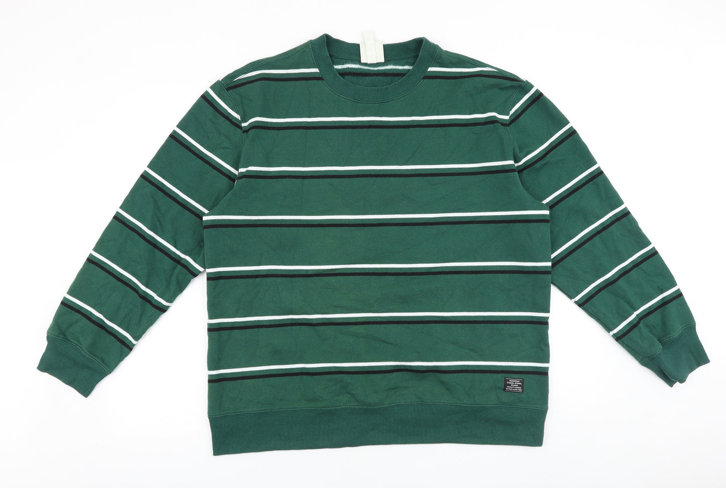 H&M Mens Green Striped Cotton Pullover Sweatshirt Size XL