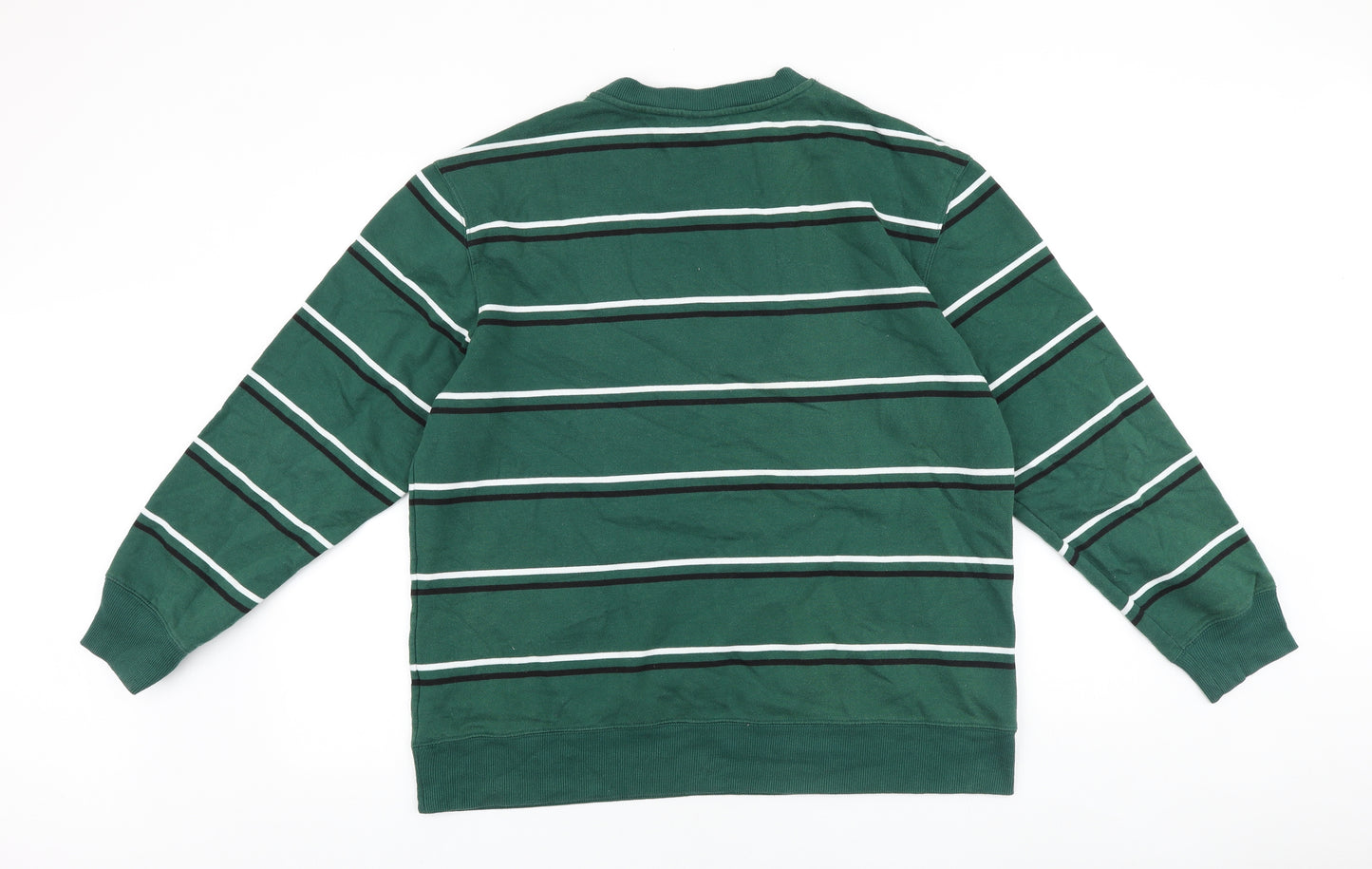 H&M Mens Green Striped Cotton Pullover Sweatshirt Size XL