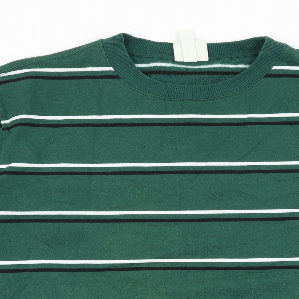 H&M Mens Green Striped Cotton Pullover Sweatshirt Size XL