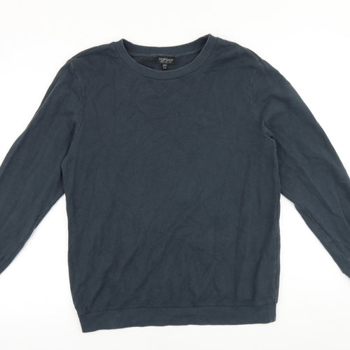 Topshop Womens Blue Cotton Pullover Sweatshirt Size 10 Pullover