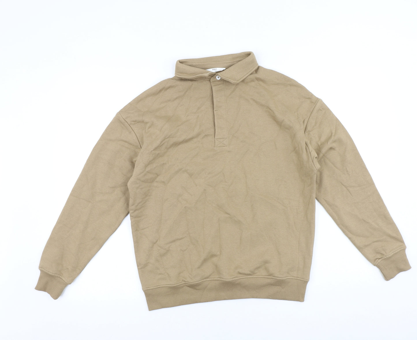 Marks and Spencer Boys Brown 100% Cotton Pullover Sweatshirt Size 12-13 Years Button