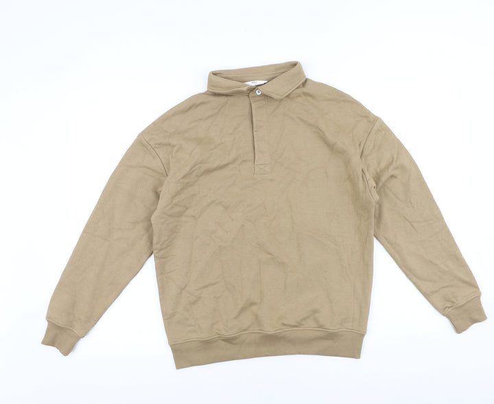 Marks and Spencer Boys Brown 100% Cotton Pullover Sweatshirt Size 12-13 Years Button