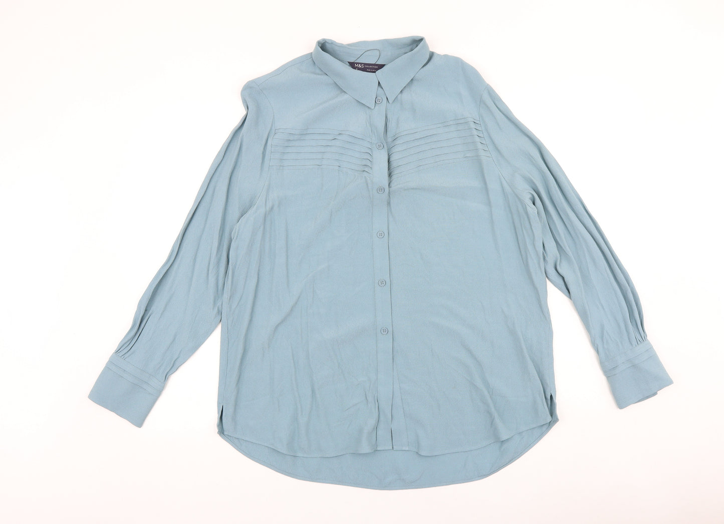 Marks and Spencer Womens Blue Polyester Basic Button-Up Size 16 V-Neck