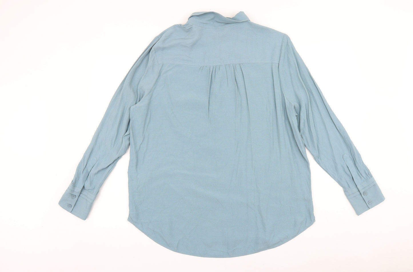 Marks and Spencer Womens Blue Polyester Basic Button-Up Size 16 V-Neck