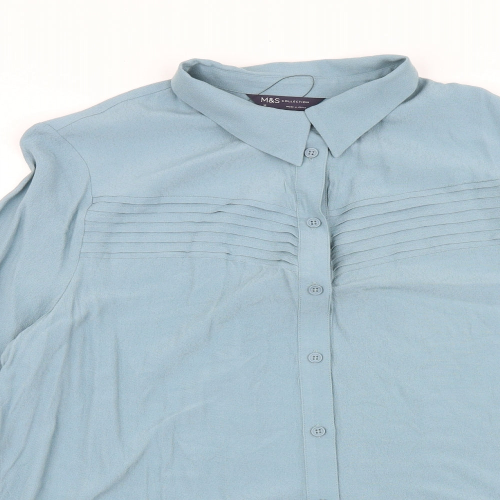Marks and Spencer Womens Blue Polyester Basic Button-Up Size 16 V-Neck