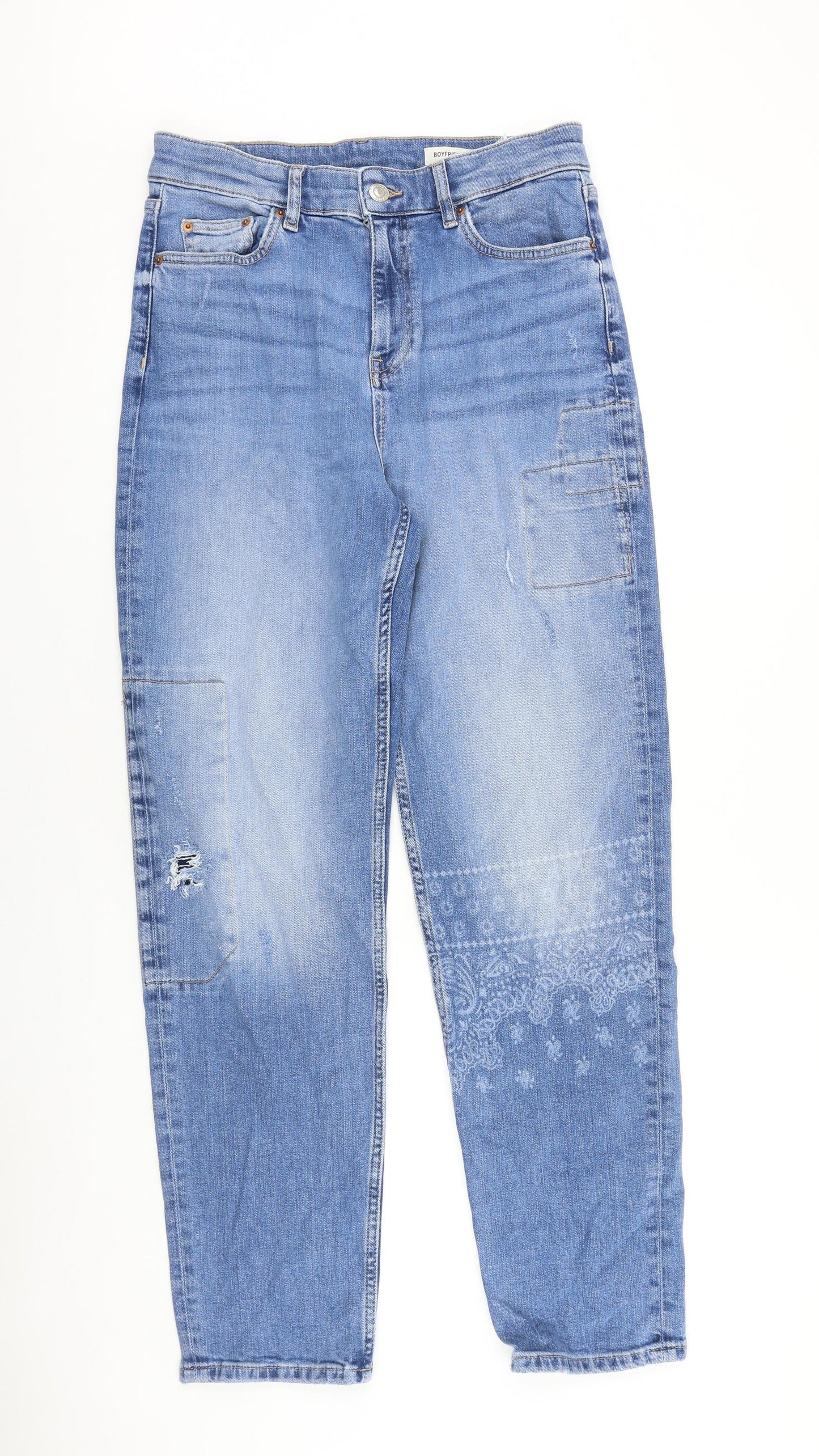 Marks and Spencer Womens Blue Cotton Tapered Jeans Size 12 L31 in Regular Zip