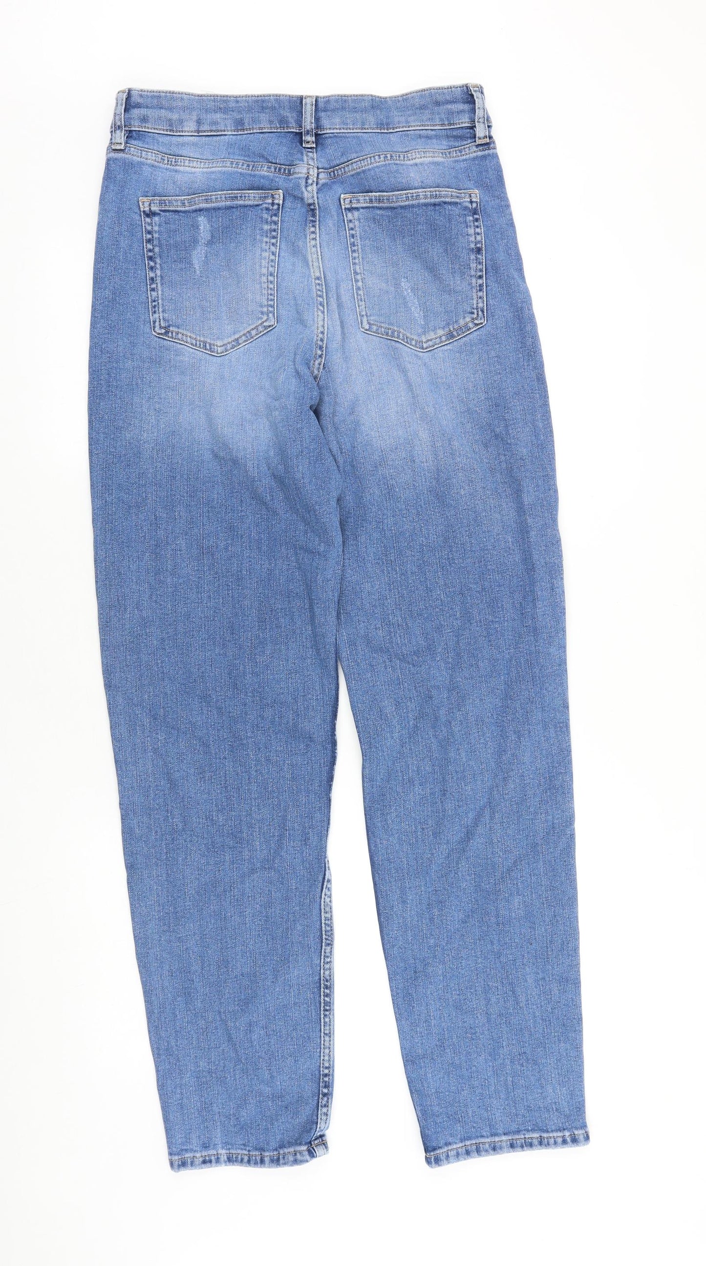 Marks and Spencer Womens Blue Cotton Tapered Jeans Size 12 L31 in Regular Zip