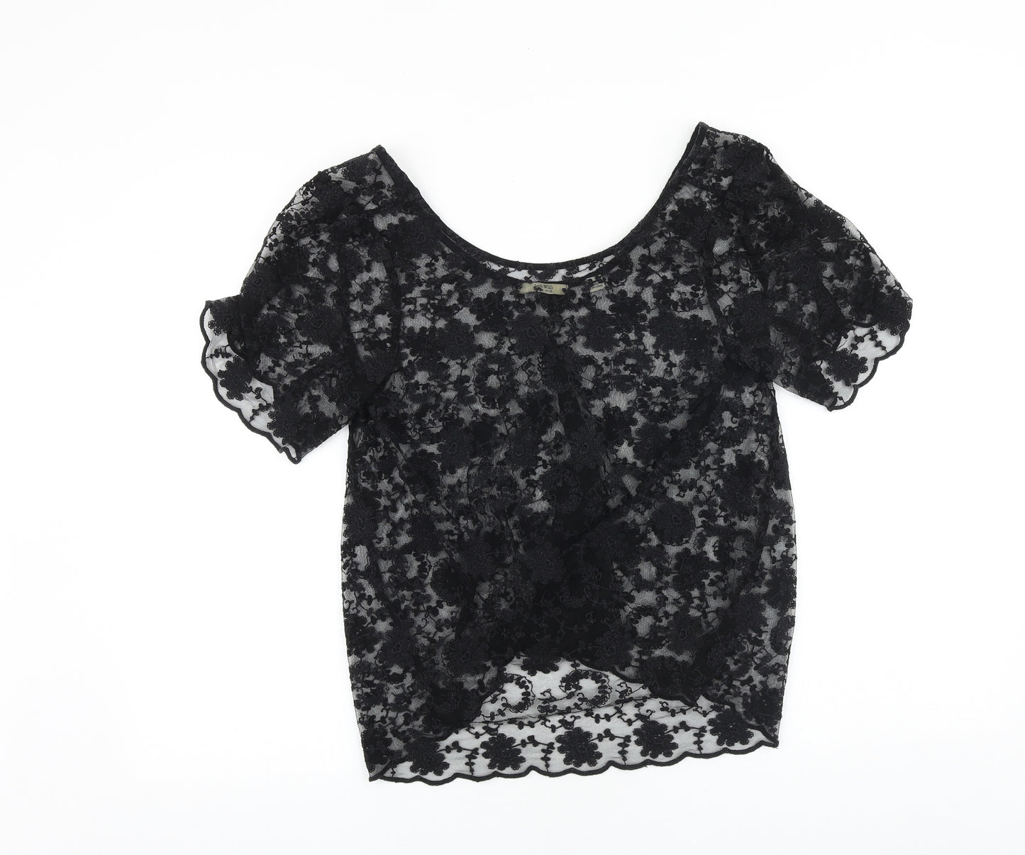 Jack Wills Womens Black Polyester Basic Blouse Size 14 Scoop Neck