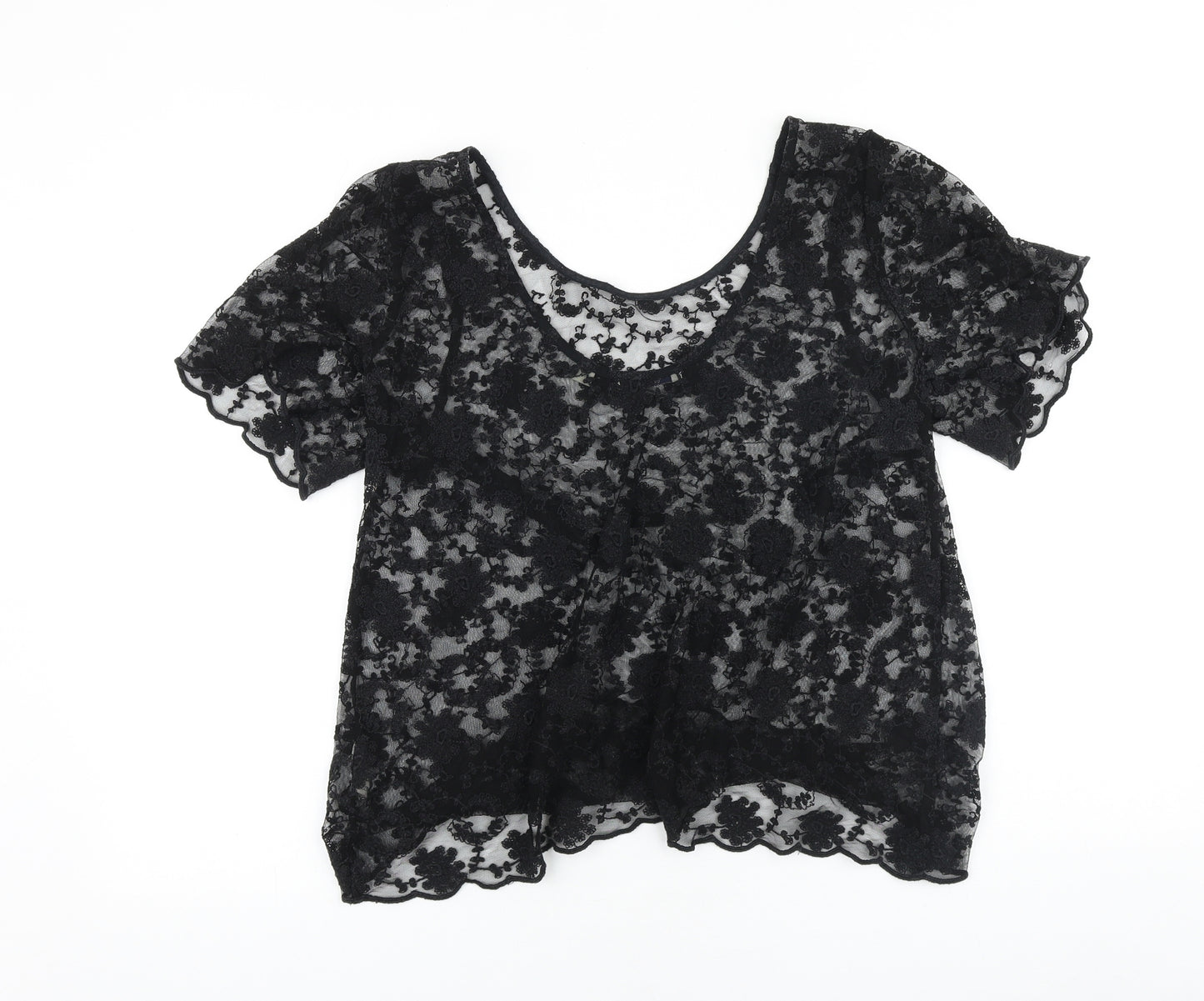 Jack Wills Womens Black Polyester Basic Blouse Size 14 Scoop Neck