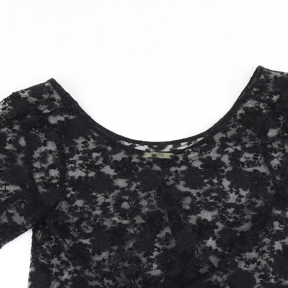 Jack Wills Womens Black Polyester Basic Blouse Size 14 Scoop Neck