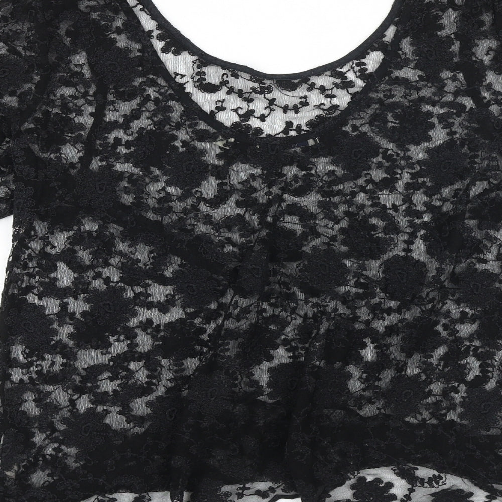 Jack Wills Womens Black Polyester Basic Blouse Size 14 Scoop Neck