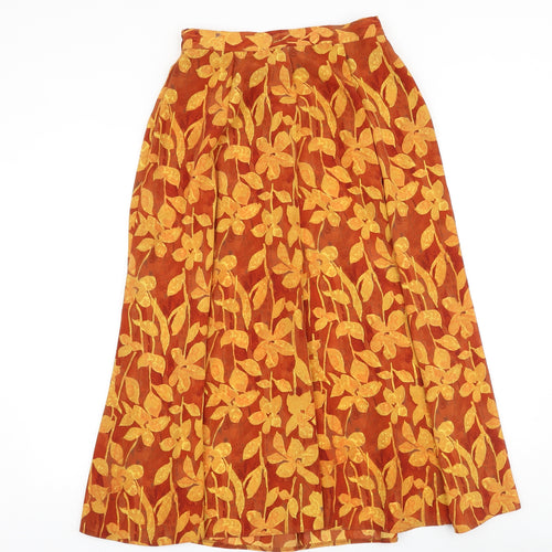 Fiorella Rubino Womens Orange Floral Polyester Swing Skirt Size 12 Button