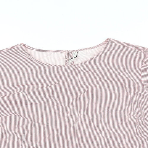 Bershka Womens Red Striped 100% Cotton Basic Blouse Size M Round Neck