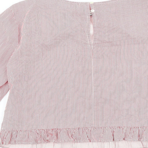 Bershka Womens Red Striped 100% Cotton Basic Blouse Size M Round Neck