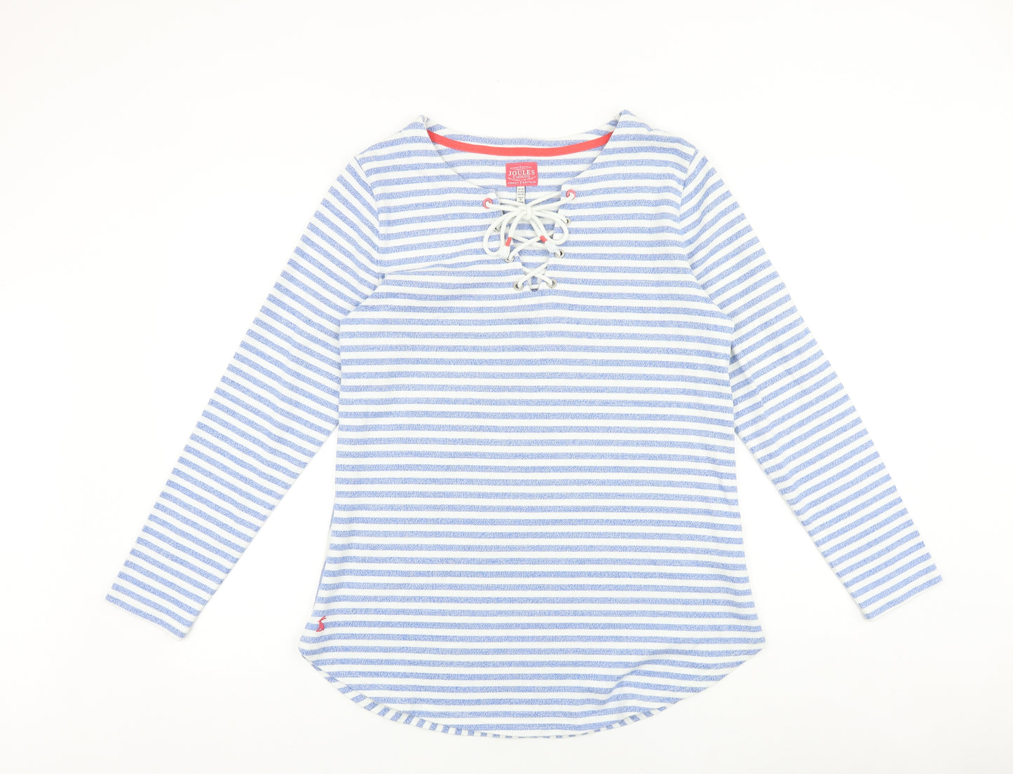Joules Womens Blue Striped 100% Cotton Basic T-Shirt Size 14 V-Neck