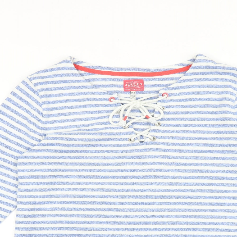Joules Womens Blue Striped 100% Cotton Basic T-Shirt Size 14 V-Neck