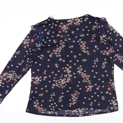 Encuentro Womens Blue Floral Viscose Basic Blouse Size XL V-Neck