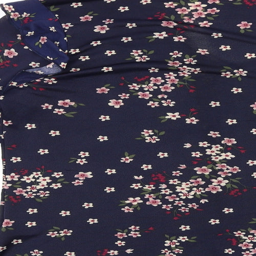 Encuentro Womens Blue Floral Viscose Basic Blouse Size XL V-Neck