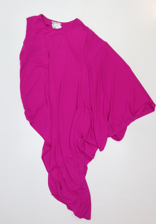 Zara Womens Pink Polyester Bodycon Size M Boat Neck Pullover - Asymmetric