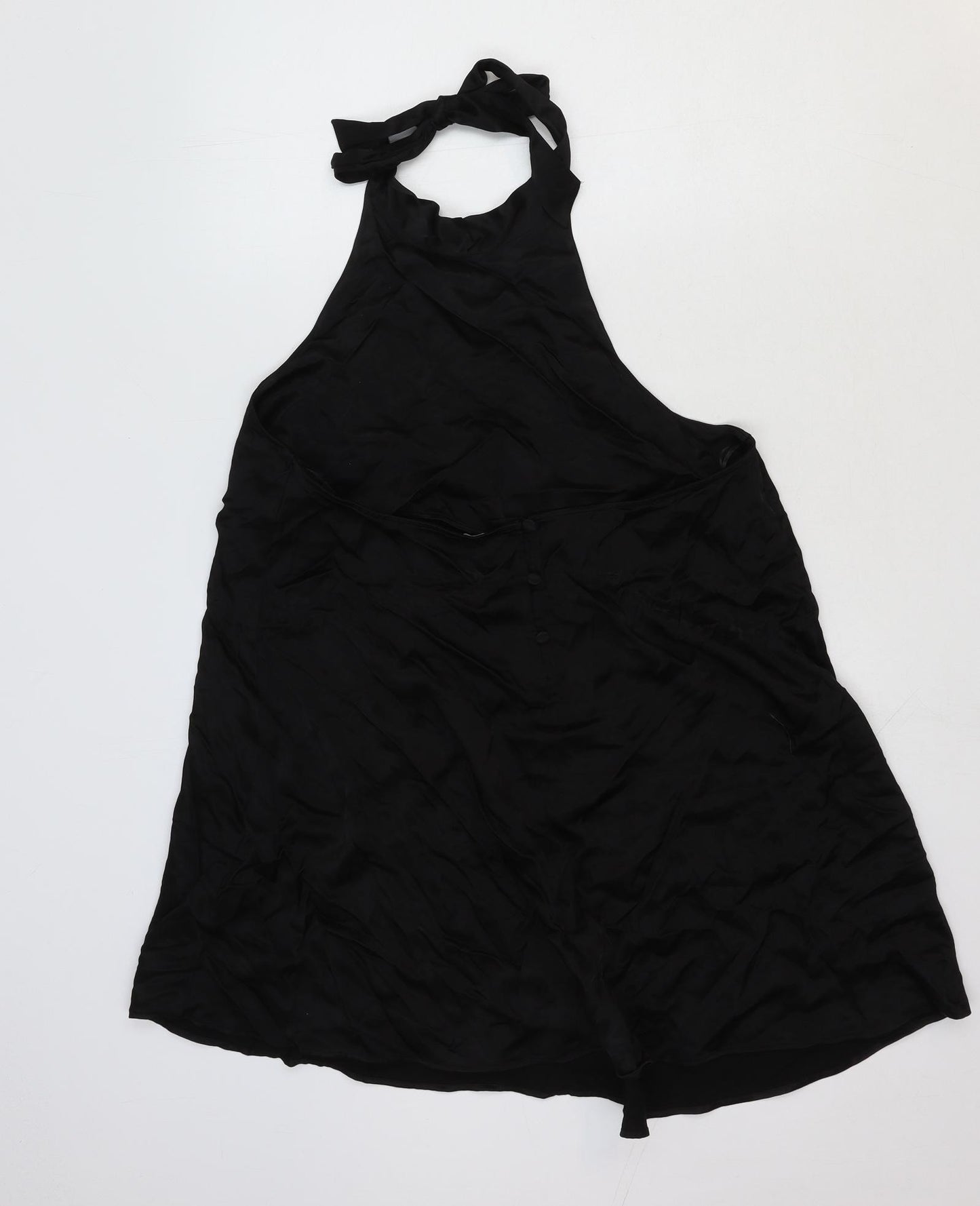 Zara Womens Black Viscose A-Line Size L Halter Button