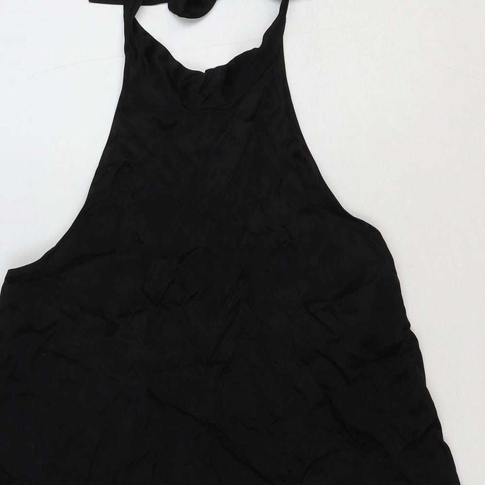 Zara Womens Black Viscose A-Line Size L Halter Button