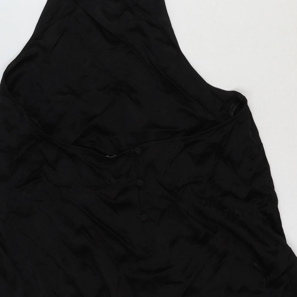Zara Womens Black Viscose A-Line Size L Halter Button