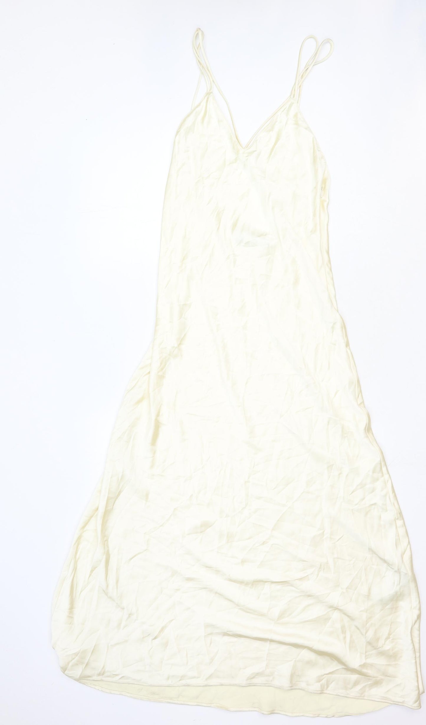 Zara Womens Ivory Polyester A-Line Size S V-Neck Zip - Open Back