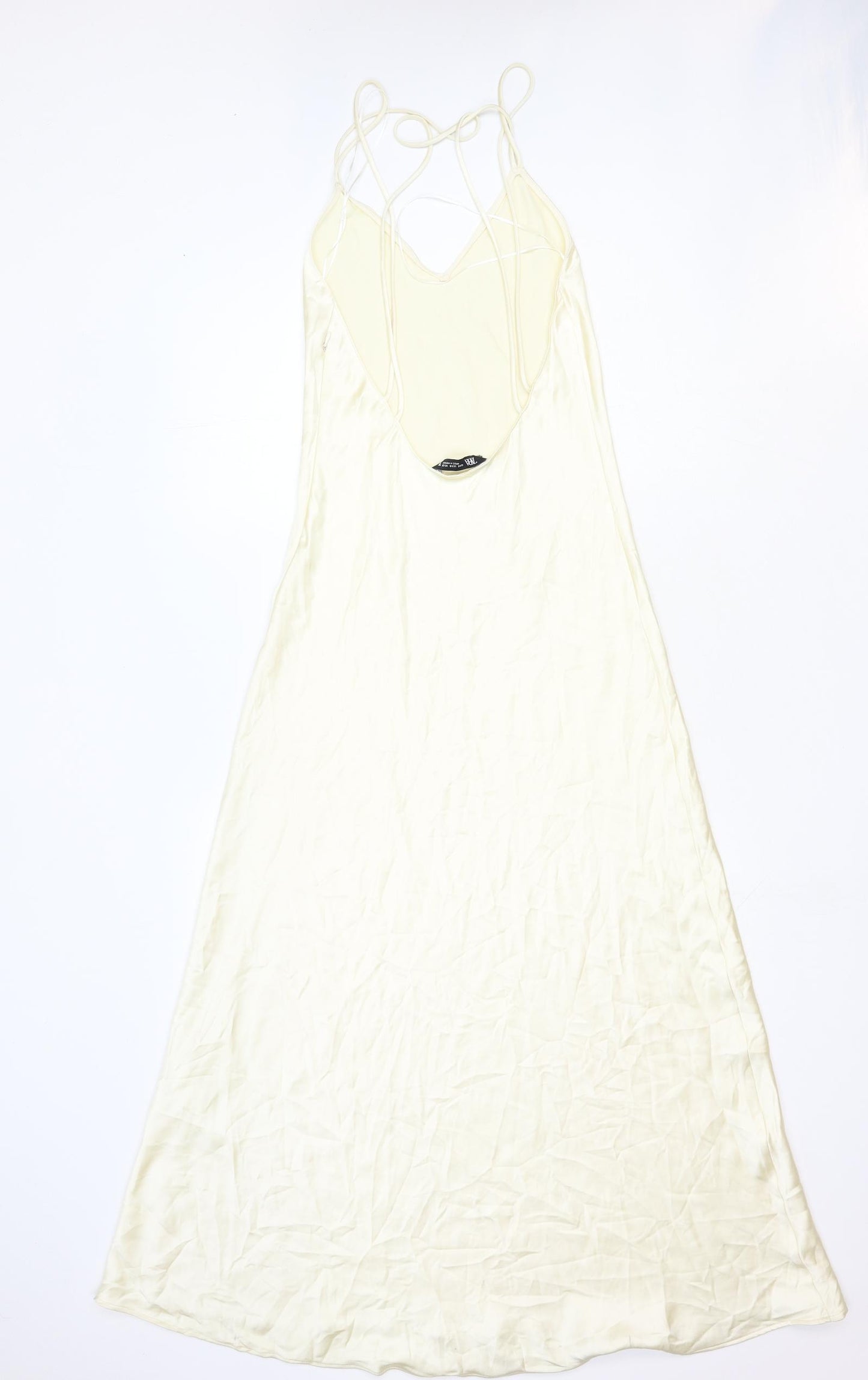 Zara Womens Ivory Polyester A-Line Size S V-Neck Zip - Open Back