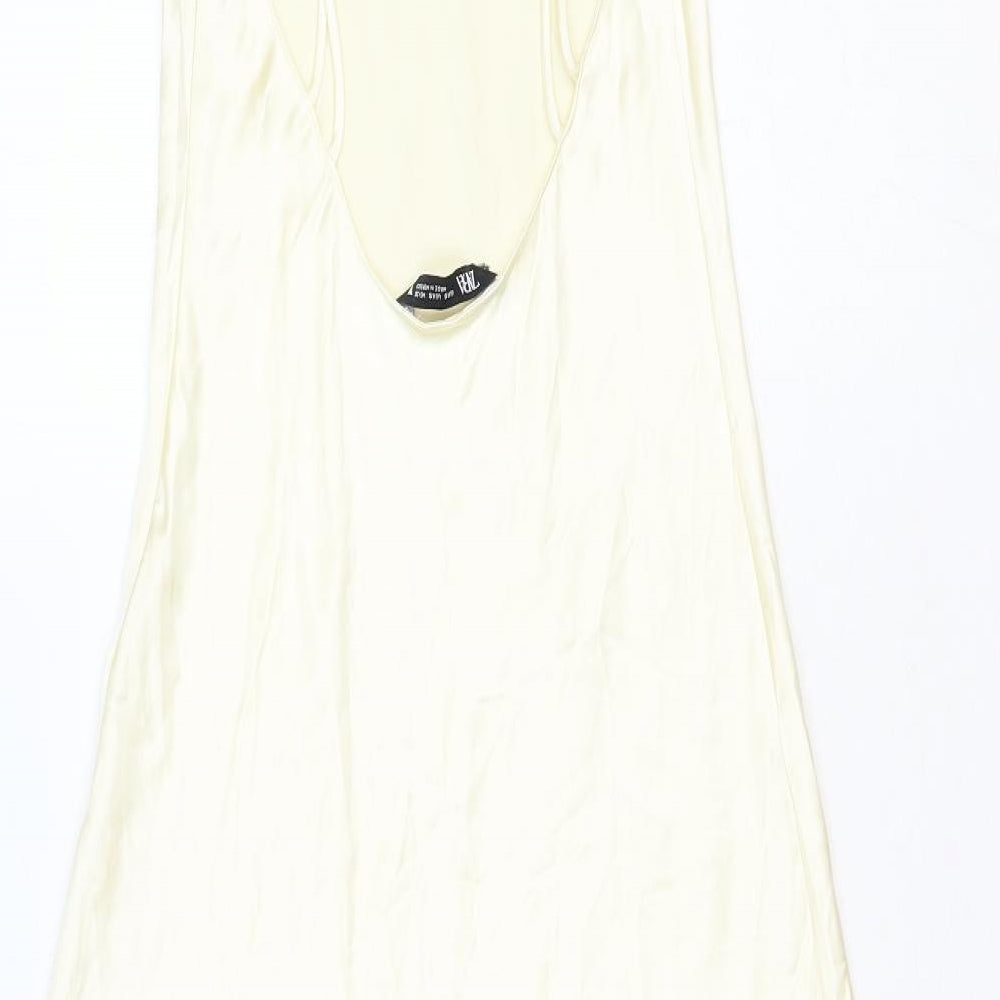 Zara Womens Ivory Polyester A-Line Size S V-Neck Zip - Open Back