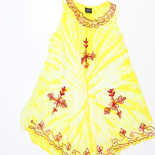 J.D. Womens Yellow Tie Dye Rayon A-Line One Size Round Neck Pullover
