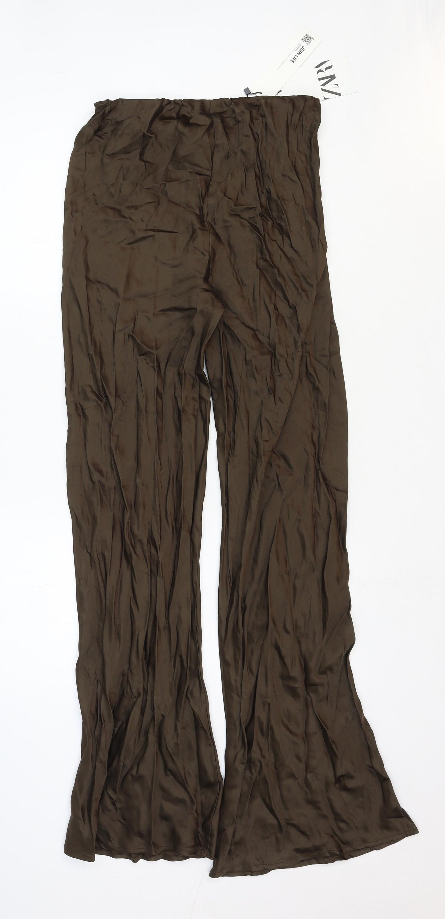 Zara Womens Brown Viscose Trousers Size XS Regular