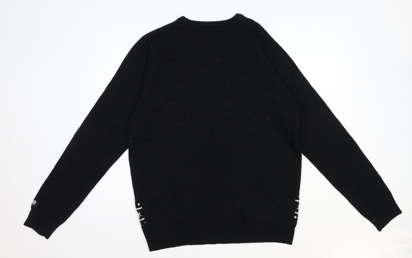 Primark Mens Black Round Neck Acrylic Pullover Jumper Size L Long Sleeve - Christmas Star Wars