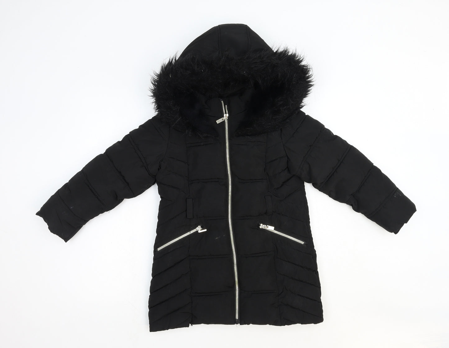 F&F Girls Black Puffer Jacket Jacket Size 7-8 Years Zip