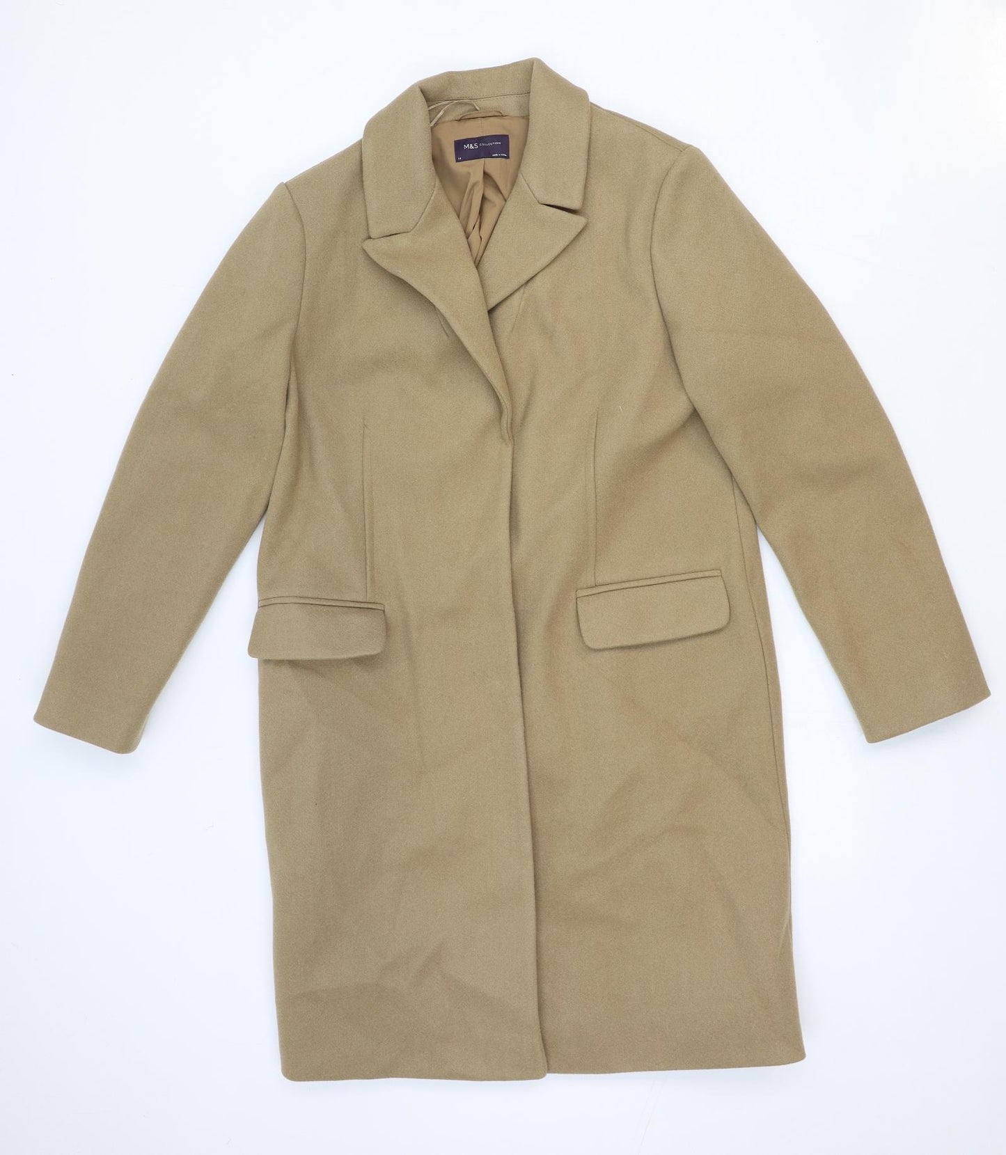 Marks and Spencer Womens Beige Overcoat Coat Size 14 Snap