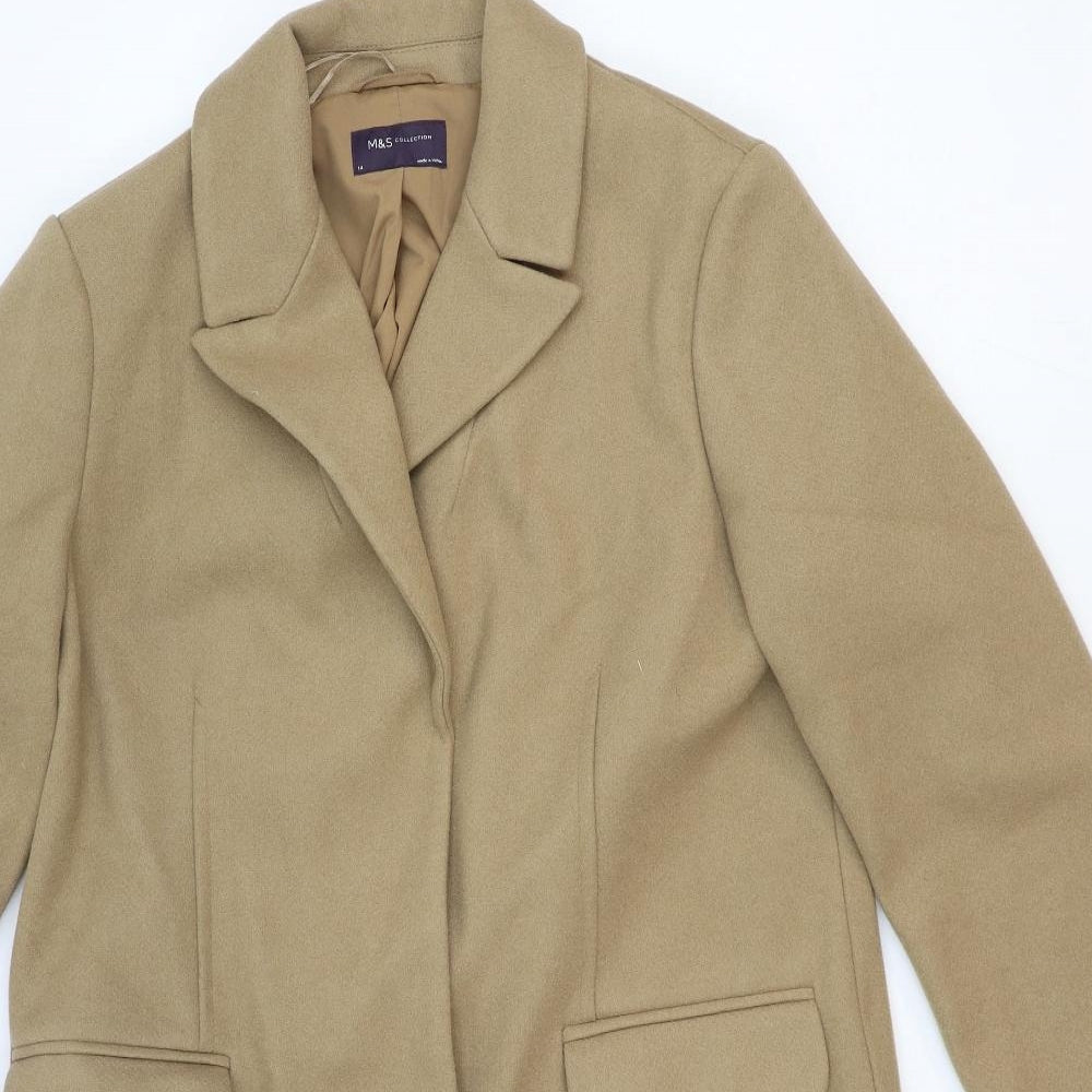Marks and Spencer Womens Beige Overcoat Coat Size 14 Snap