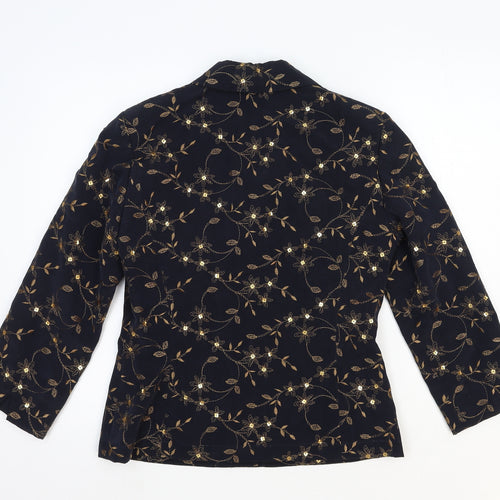 Country Casuals Womens Blue Floral Cupro Jacket Blazer Size 10