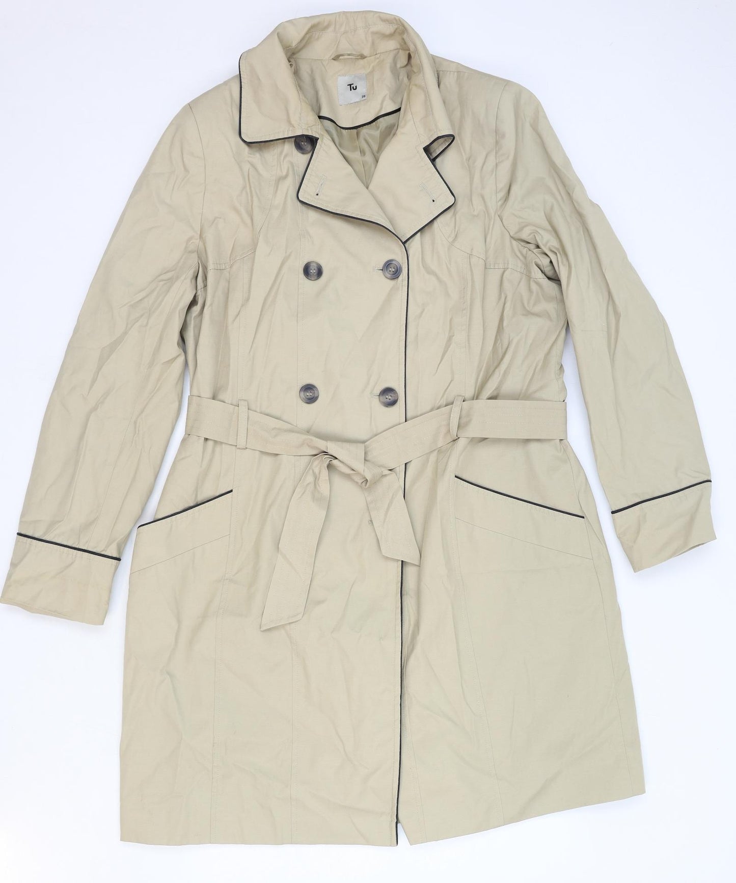 TU Womens Beige Trench Coat Coat Size 20 Button