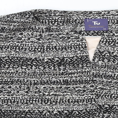 TU Womens Black Geometric Polyester Jacket Blazer Size 14