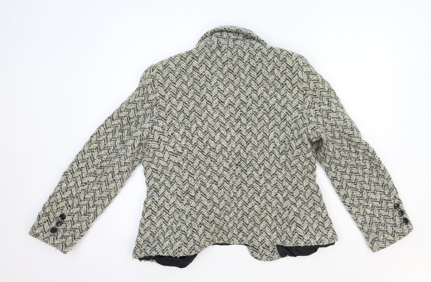 Marks and Spencer Womens Beige Herringbone Jacket Blazer Size 14 Button