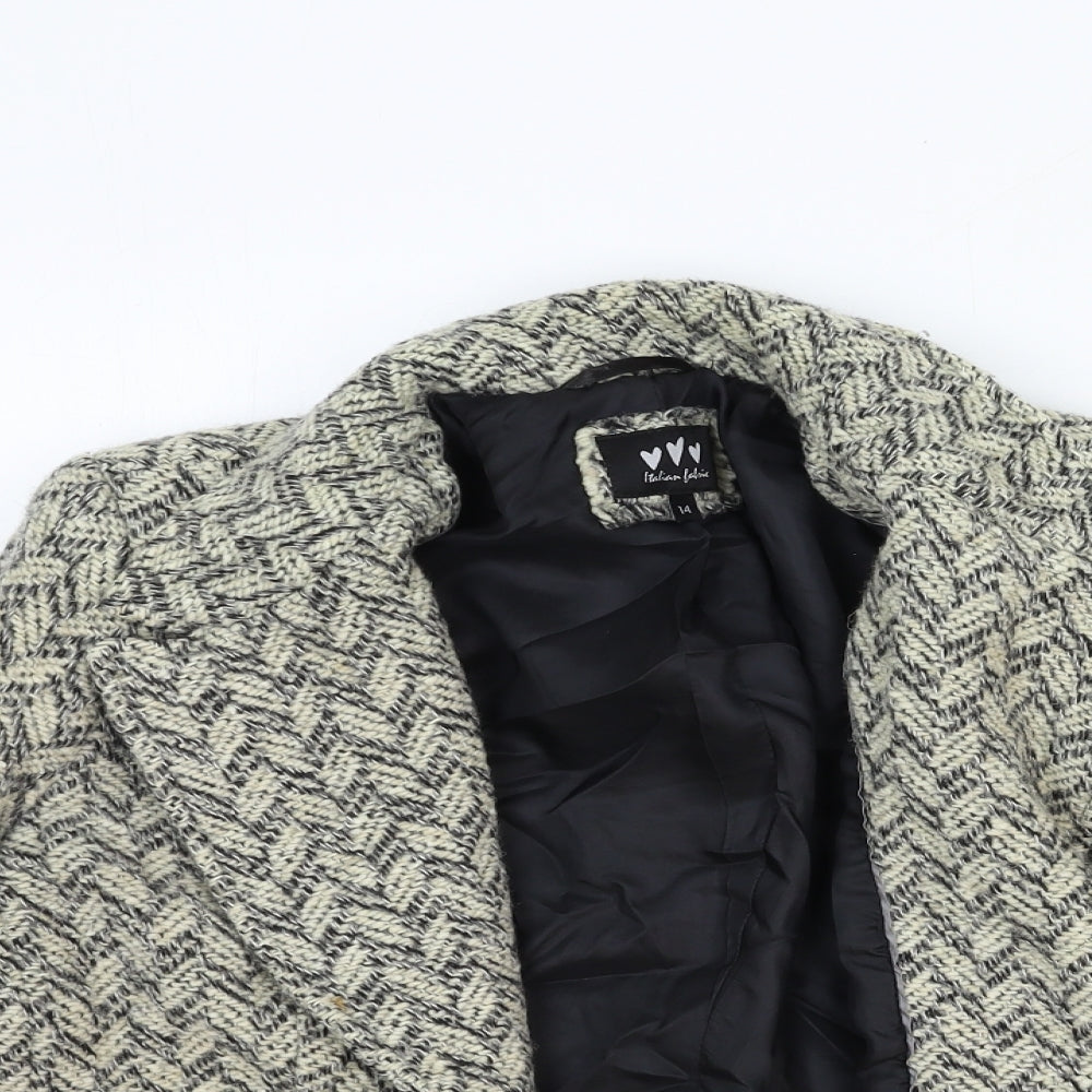 Marks and Spencer Womens Beige Herringbone Jacket Blazer Size 14 Button