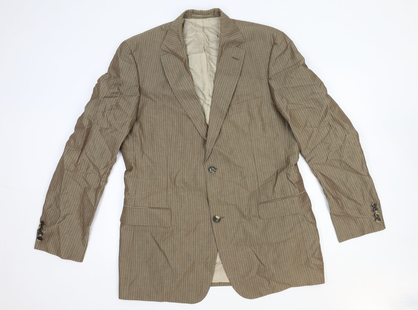 HUGO BOSS Mens Brown Striped Linen Jacket Blazer Size 2XL Regular