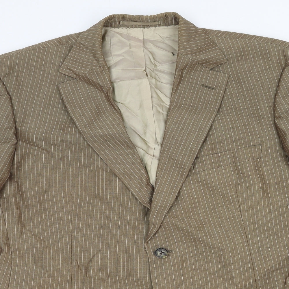 HUGO BOSS Mens Brown Striped Linen Jacket Blazer Size 2XL Regular