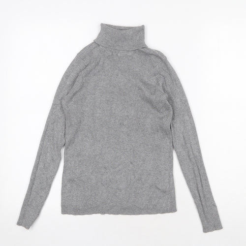 Marks and Spencer Womens Grey Roll Neck Viscose Pullover Jumper Size 16 - Ribbed