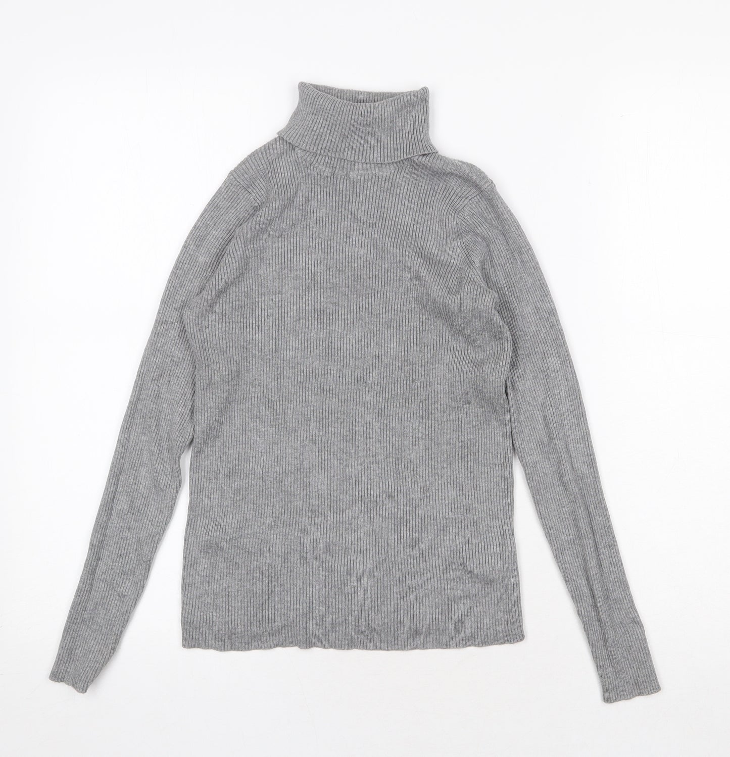 Marks and Spencer Womens Grey Roll Neck Viscose Pullover Jumper Size 16 - Ribbed