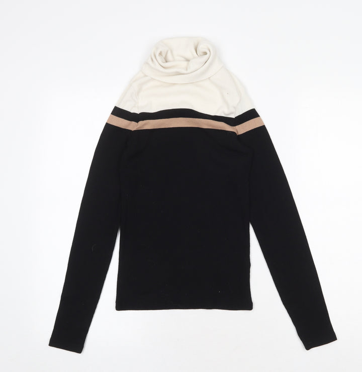 New Look Womens Black Roll Neck Polyester Pullover Jumper Size 12 - Colourblock
