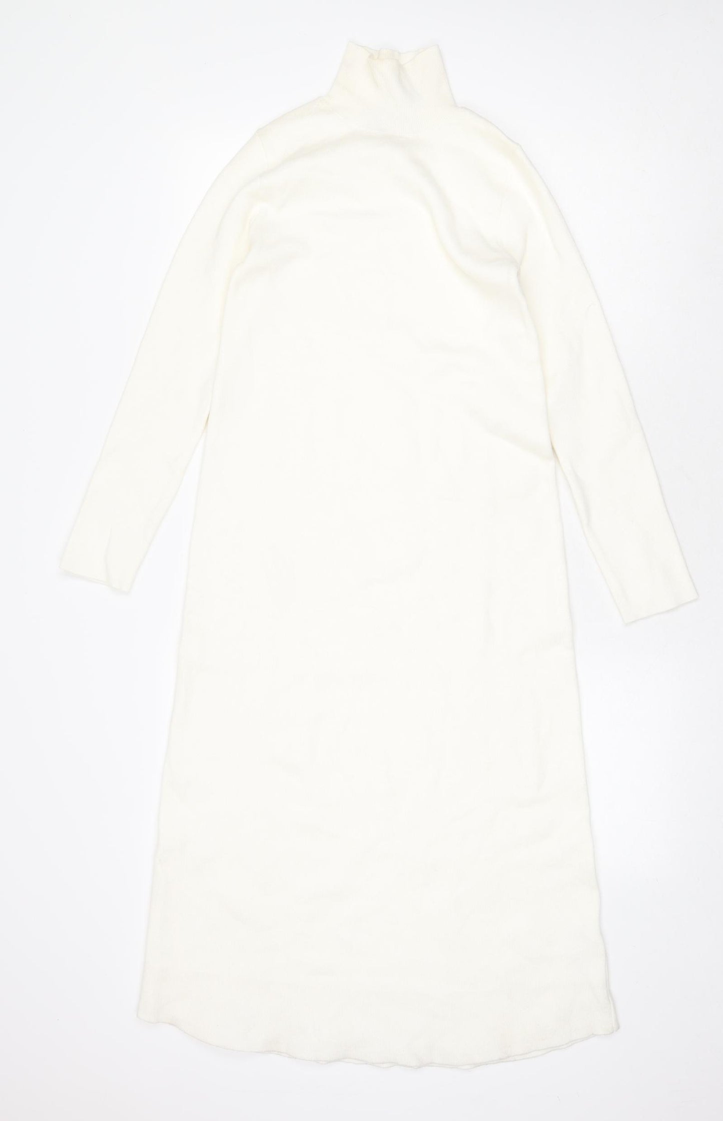 Zara Womens White Viscose Jumper Dress Size S High Neck Pullover