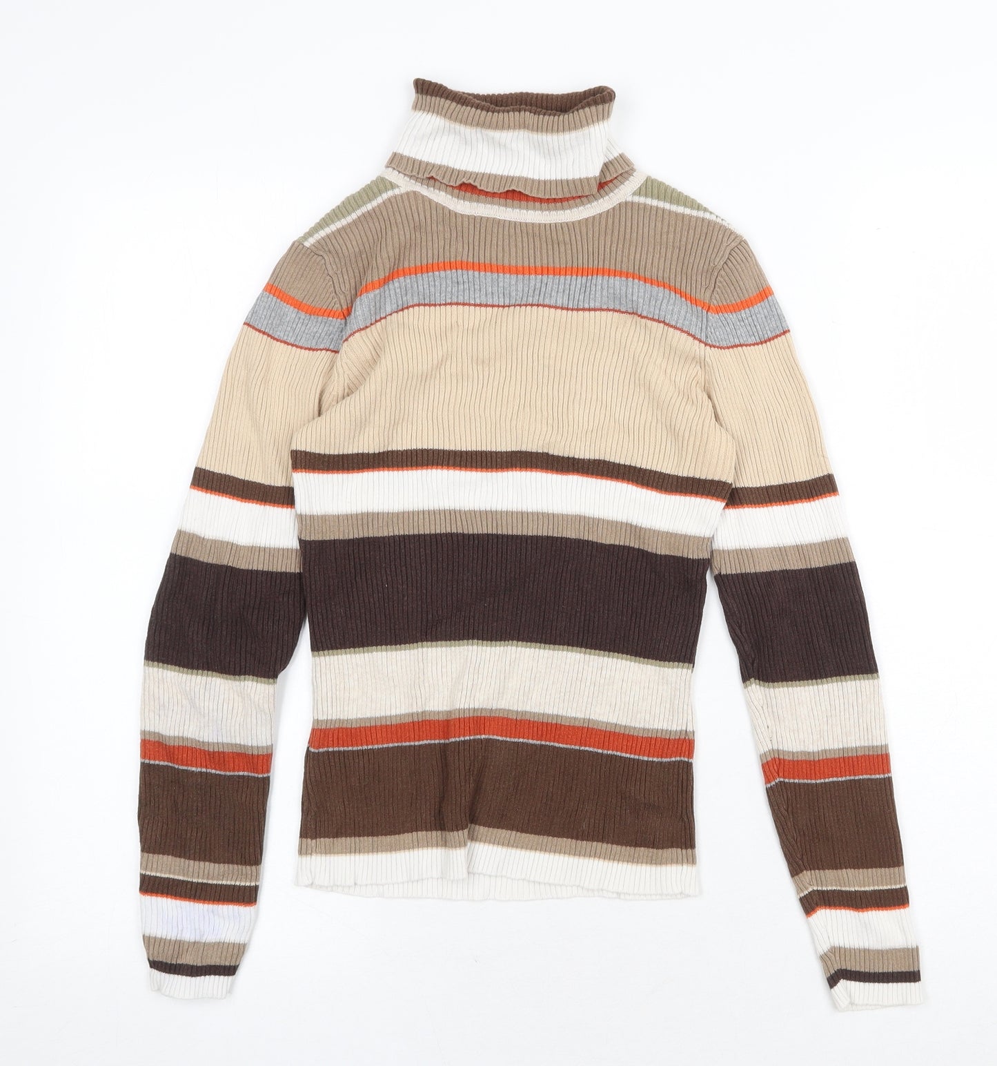 Old Navy Womens Multicoloured Roll Neck Striped 100% Cotton Pullover Jumper Size XS - Ribbed
