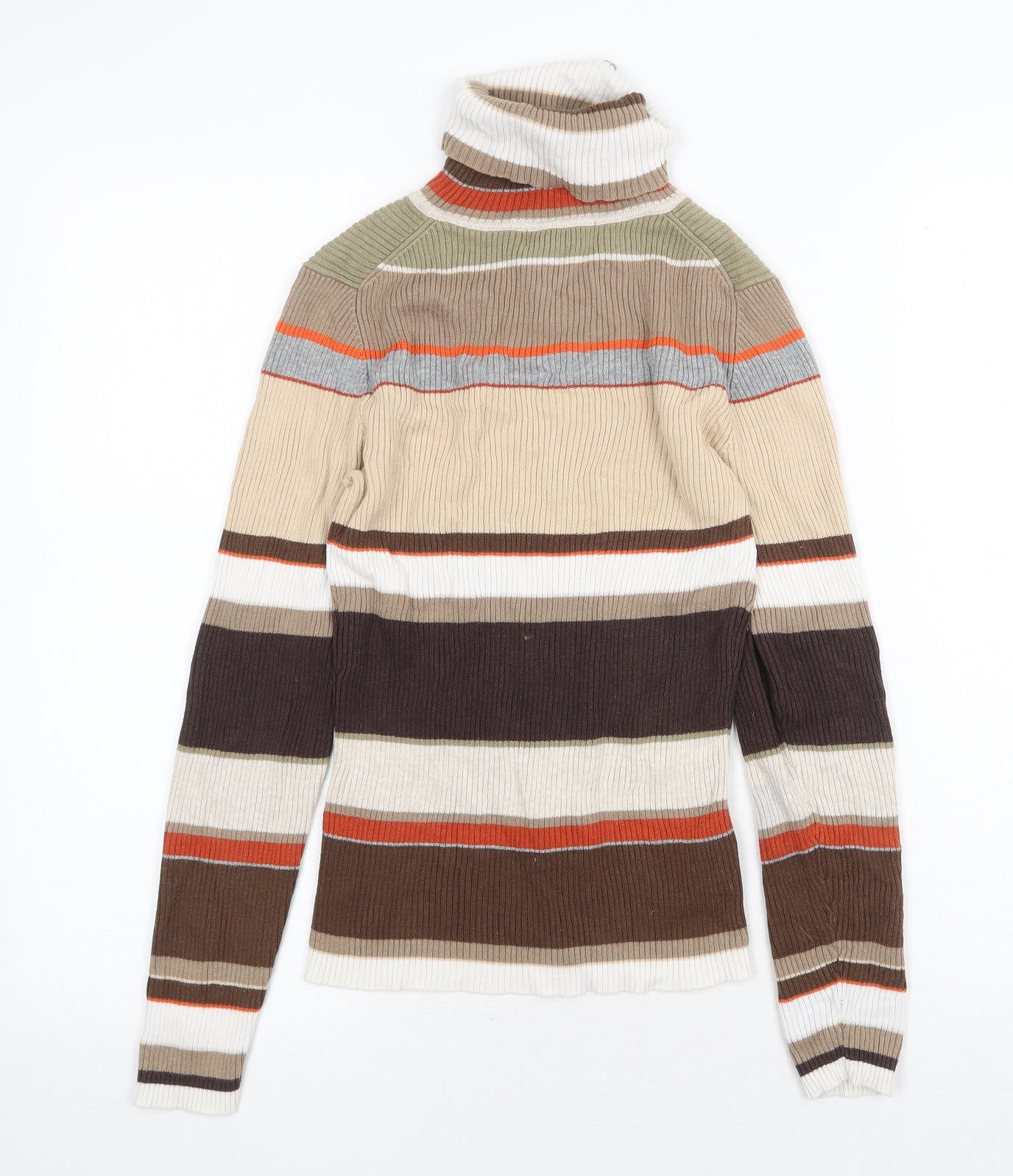 Old Navy Womens Multicoloured Roll Neck Striped 100% Cotton Pullover Jumper Size XS - Ribbed