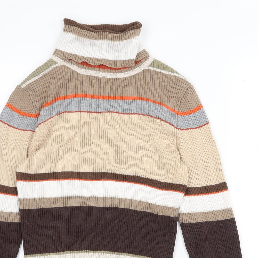 Old Navy Womens Multicoloured Roll Neck Striped 100% Cotton Pullover Jumper Size XS - Ribbed