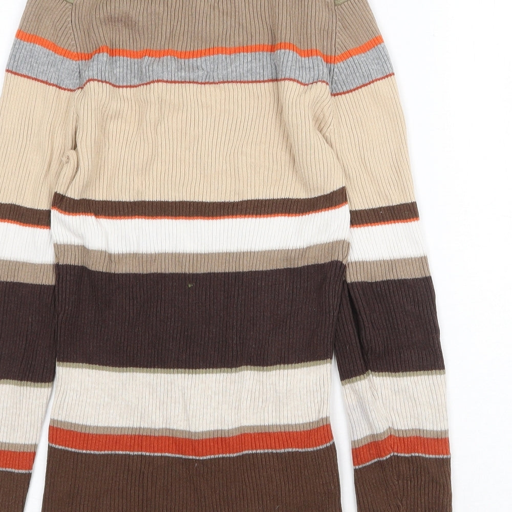 Old Navy Womens Multicoloured Roll Neck Striped 100% Cotton Pullover Jumper Size XS - Ribbed